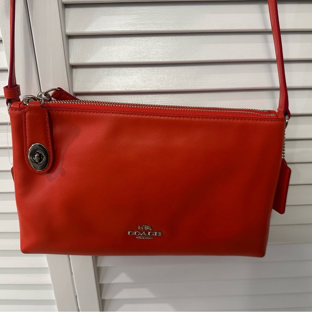 COACH Double-Zip Crossbody/Shoulder bag - orange leather